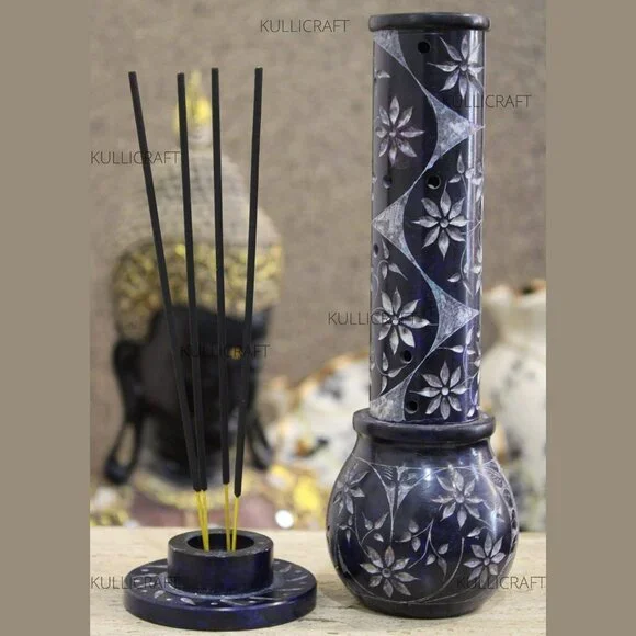 Marble Soapstone Blue Incense Stick HolderCandle BurnerTea Light Holder -